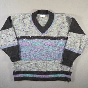 Vintage Eminent Sweater Womens XL Wool Blend V Neck Tennis Bedazzled Pullover
